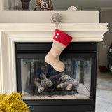 Burlap Christmas Stocking with Red Accents - Style C