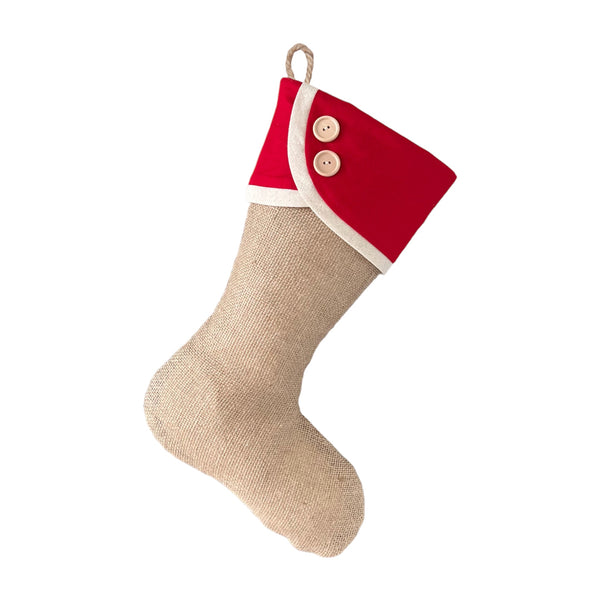 Burlap Christmas Stocking with Red Accents - Style V