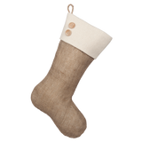 Classic Burlap Stocking - Burlap w/ Monk's Cloth Traditional Cuff & Two(2) Wooden Buttons