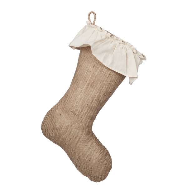 Classic Burlap Stocking - Burlap with Ivory Cotton Skirt Cuff