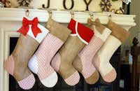 Christmas Stockings with Red Ticking Accents - H