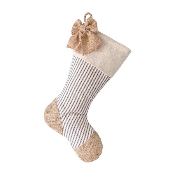 Blue Ticking Christmas Stocking - Style D