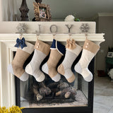 Christmas Stockings with Burlap and Blue Ticking Accents