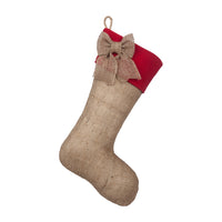 Burlap Christmas Stockings with Red Accent Cuffs - Set of Five (5)