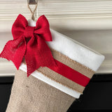 Burlap Christmas Stocking with Red Accents - Style B