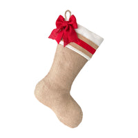 Burlap Christmas Stockings with Red Accent Cuffs - Set of Five (5)