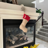 Burlap Christmas Stocking with Red Accents - Style C