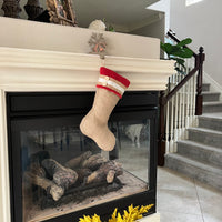 Burlap Christmas Stocking with Red Accents - Style E