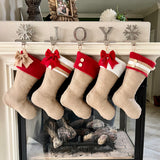 Burlap Christmas Stocking with Red Accents - Style B