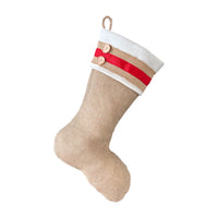 Burlap Christmas Stocking with Red Accents - Style G