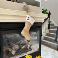 Burlap Christmas Stocking with Red Accents - Style U