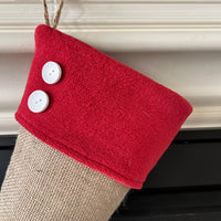 Burlap Christmas Stocking with Red Accents - Style Z