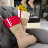 Burlap Christmas Stocking with Red Accents - Style S