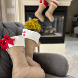 Burlap Christmas Stocking with Red Accents - Style D