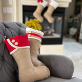 Burlap Christmas Stocking with Red Accents - Style K