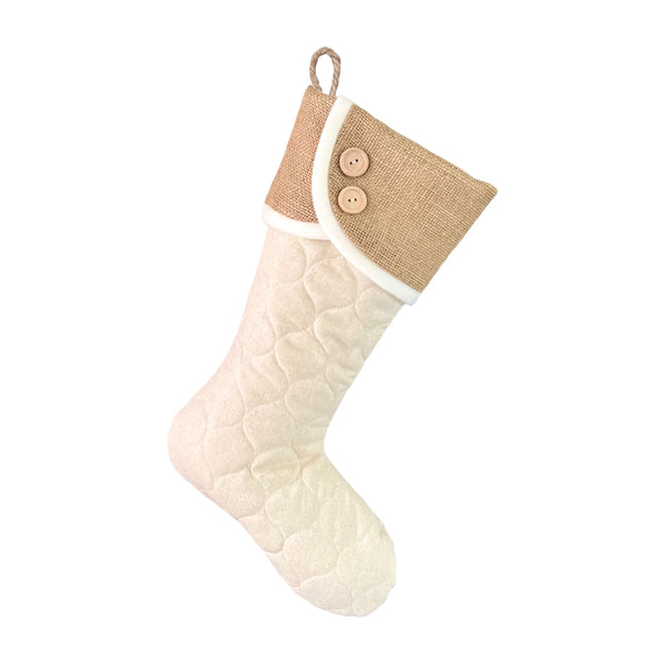 Classic Quilted Stocking - Scallop Cuff w/ Two Wood Buttons