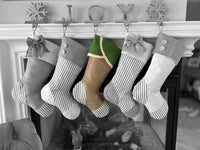 Green Ticking and Burlap Christmas Stocking -