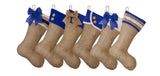 Burlap Christmas Stocking with Blue Cuff Accents- Style A