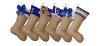 Burlap Christmas Stocking with Blue Cuff Accents- Style B