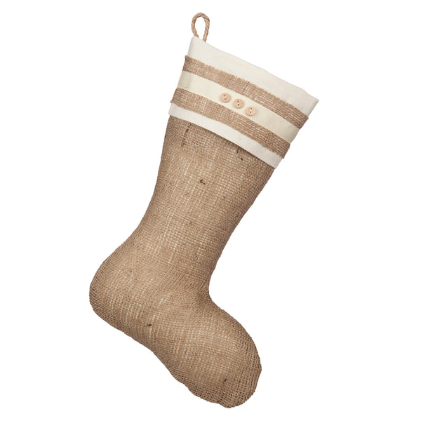 Classic Burlap Stocking - Burlap with Triple Wooded Button Cuff
