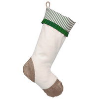 Christmas Stocking with Burlap and Green Ticking Accents
