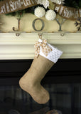 Burlap Stocking with a White Minky Cuff