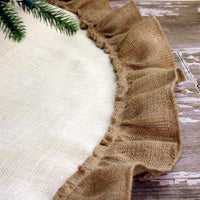 36" Ivory Burlap Tree Skirt with Natural Burlap Hemmed Ruffle