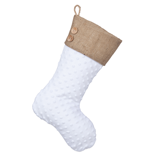 White Minky Christmas Stocking with Burlap Cuff
