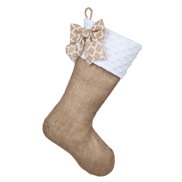 Burlap Stocking with a White Minky Cuff