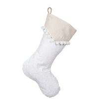 White Holly Stocking with Pennant Cuff and White Pompom Trim