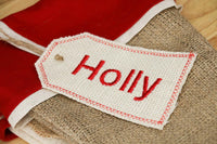 Ivory Burlap Embroidered Stocking Tag