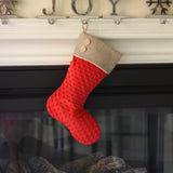 Red Minky Christmas Stocking with Burlap Cuff