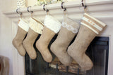 Classic Burlap Stocking - Burlap with Fleece Cuff & Two(2) Wooden Buttons