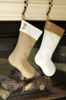 Two Burlap & Fleece Christmas Stockings