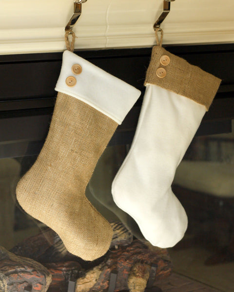 Two Burlap & Fleece Christmas Stockings