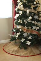 Burlap Christmas Tree Skirt with Pom Pom Fringe