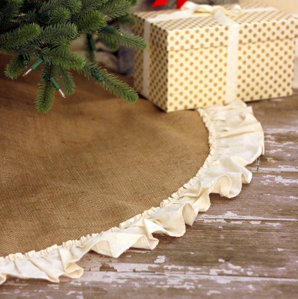 48" Inch Natural Burlap Tree Skirt with Hemmed Ruffle