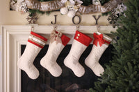 Quilted Stocking with Red Ribbon Stripe and Red Burlap Bow - Style D