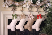 Ivory Burlap Dog Bone Christmas Stocking