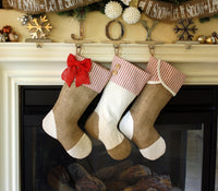 Christmas Stockings with Red Ticking Accents - Trio B
