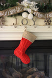 Red Minky and Burlap Christmas Stockings Set