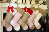 Christmas Stockings with Burlap and Red Ticking Accents