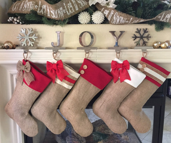 Burlap Stockings with Red Cuffs